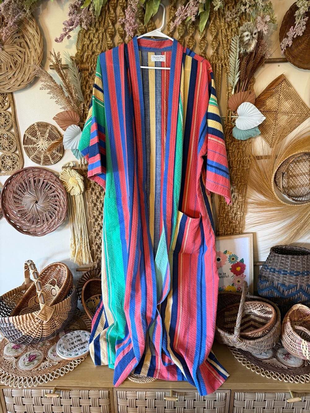 Christian Dior Monsieur Vintage Striped Beach Robe Kimono Duster